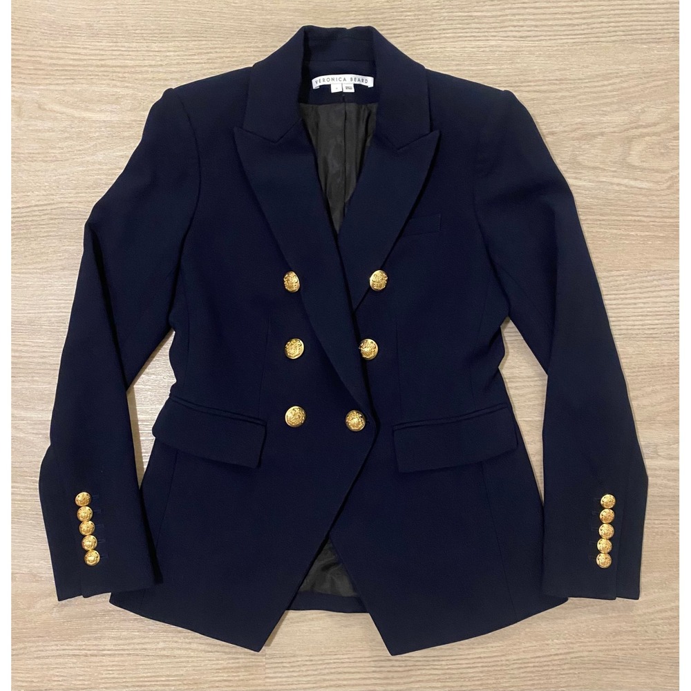 Veronica Beard Miller Dickey Jacket 6 Navy Gold Double Breasted Classic Office - Picture 3 of 16